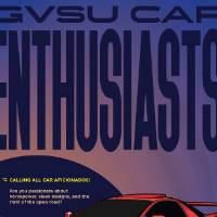 A red sports car and text that reads "Gear up with GVSU Car Enthusiasts"